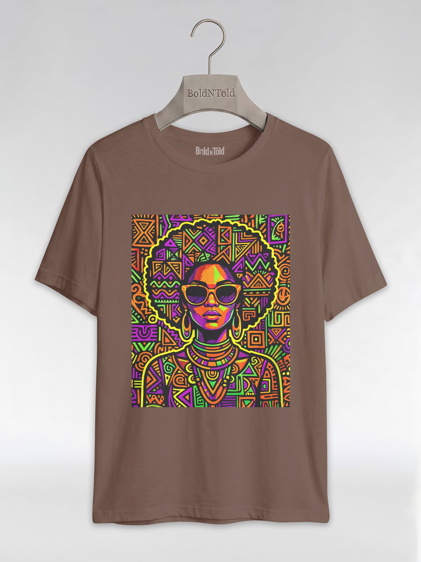 Neon Tribal Queen: Afrocentric Pop Art Black Woman Graphic T-Shirt - BoldnTold