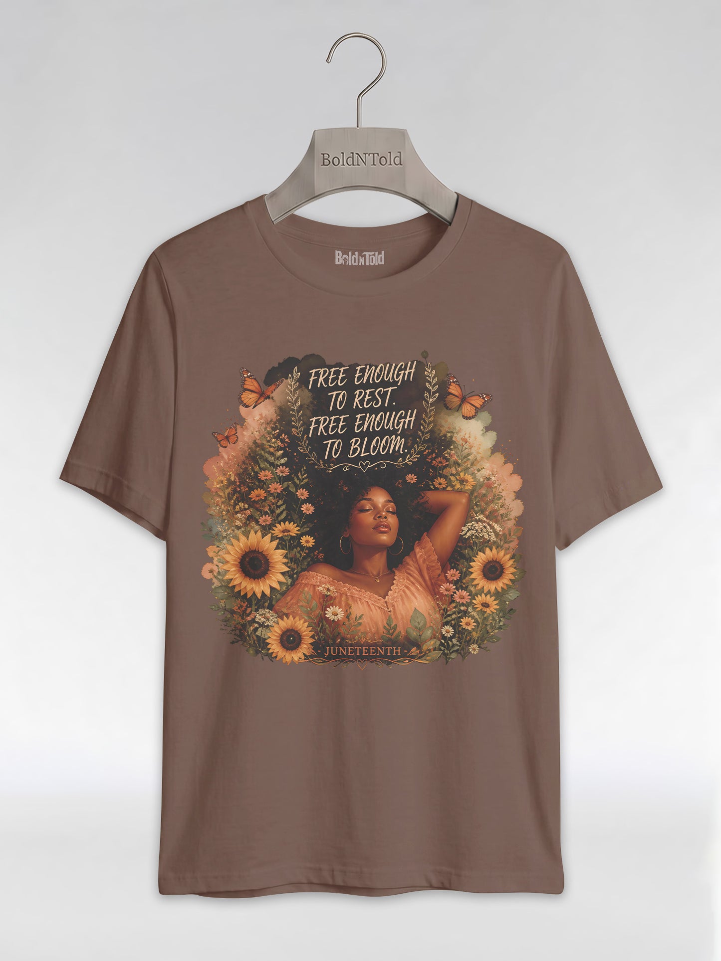 Free Enough To Rest: Juneteenth Floral Melanin Queen Graphic T-Shirt - BoldnTold