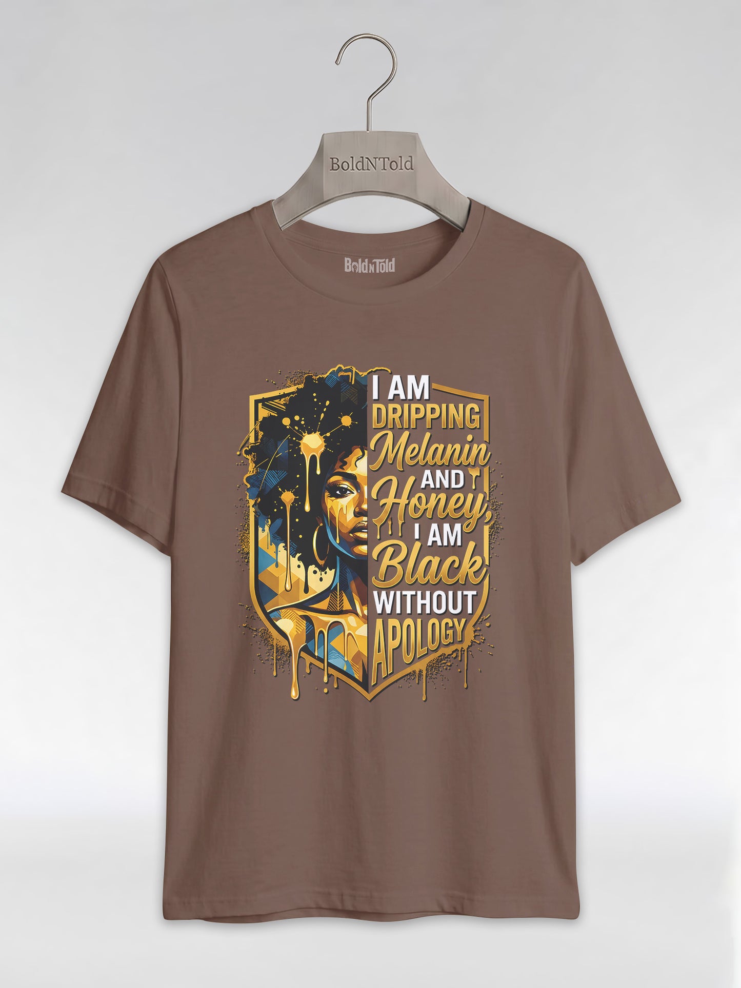 The Royal Shield: Dripping Melanin and Honey Black Queen Graphic T-Shirt - BoldnTold