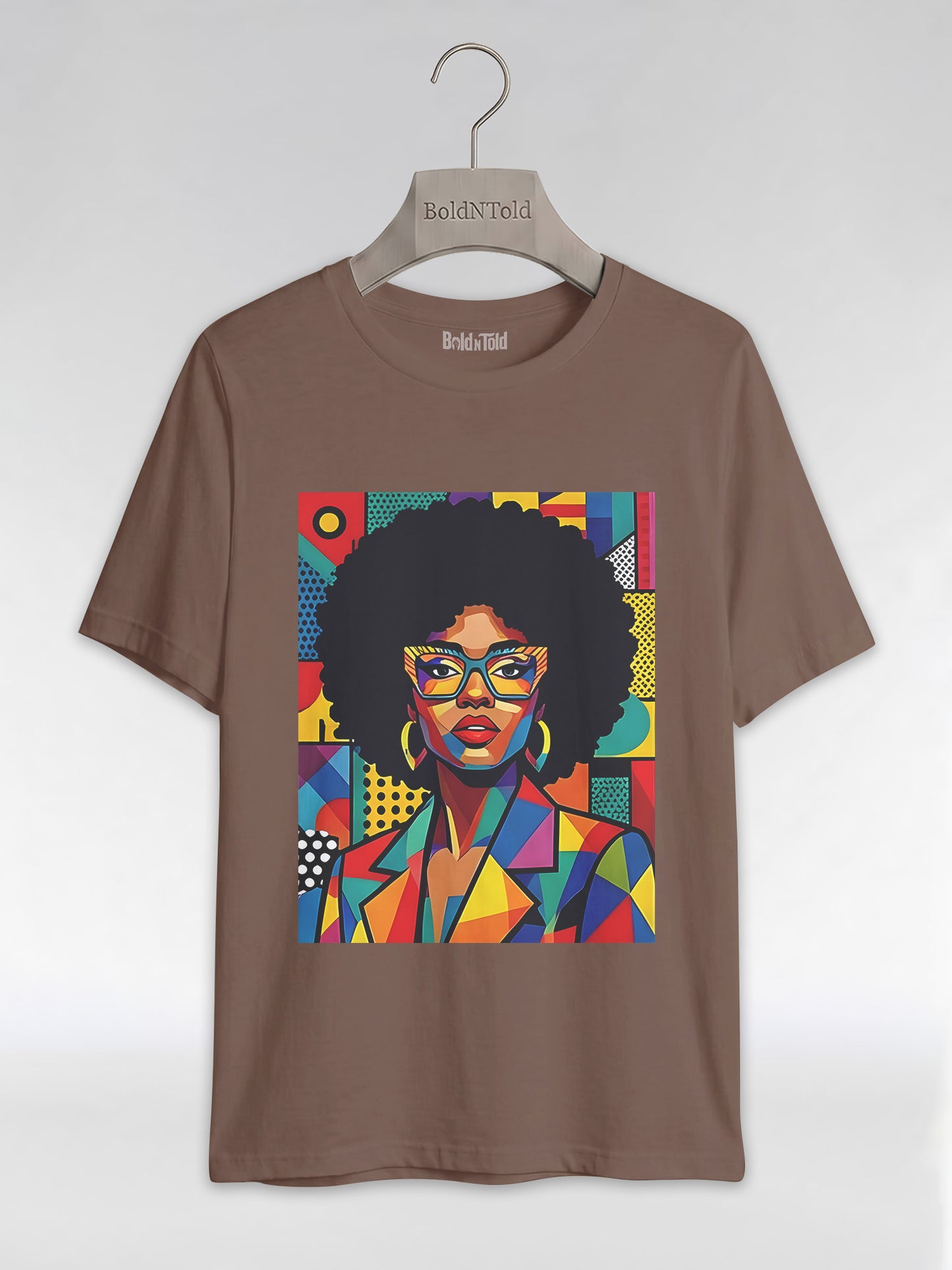 Black Queen Pop Art: Geometric Afro Portrait Graphic T-Shirt - BoldnTold