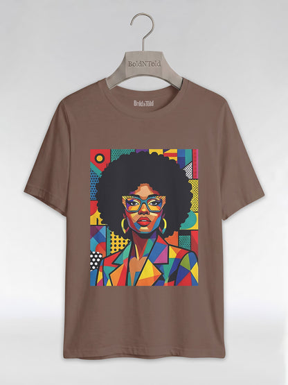 Black Queen Pop Art: Geometric Afro Portrait Graphic T-Shirt - BoldnTold