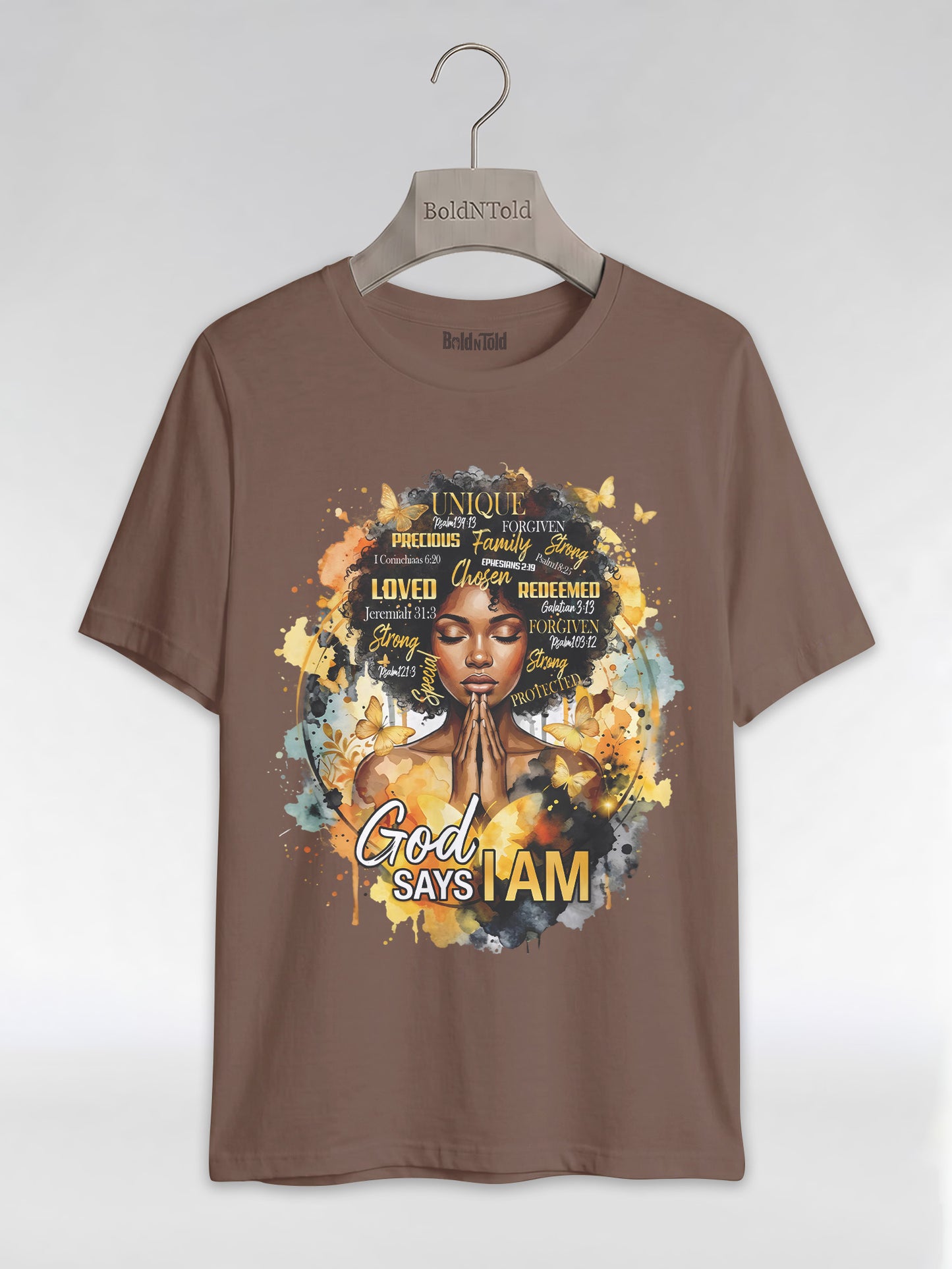 God Says I Am: Black Queen Christian Affirmations Graphic T-Shirt - BoldnTold