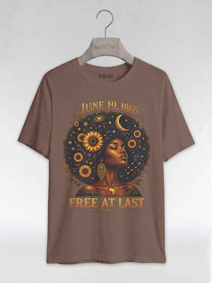 Free At Last Juneteenth: Celestial Afro Melanin Queen Graphic T-Shirt - BoldnTold