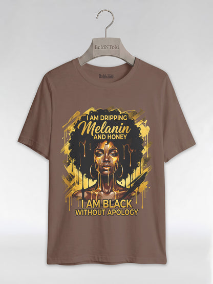 Dripping Melanin and Honey: Black Queen Gold Edition Graphic T-Shirt - BoldnTold