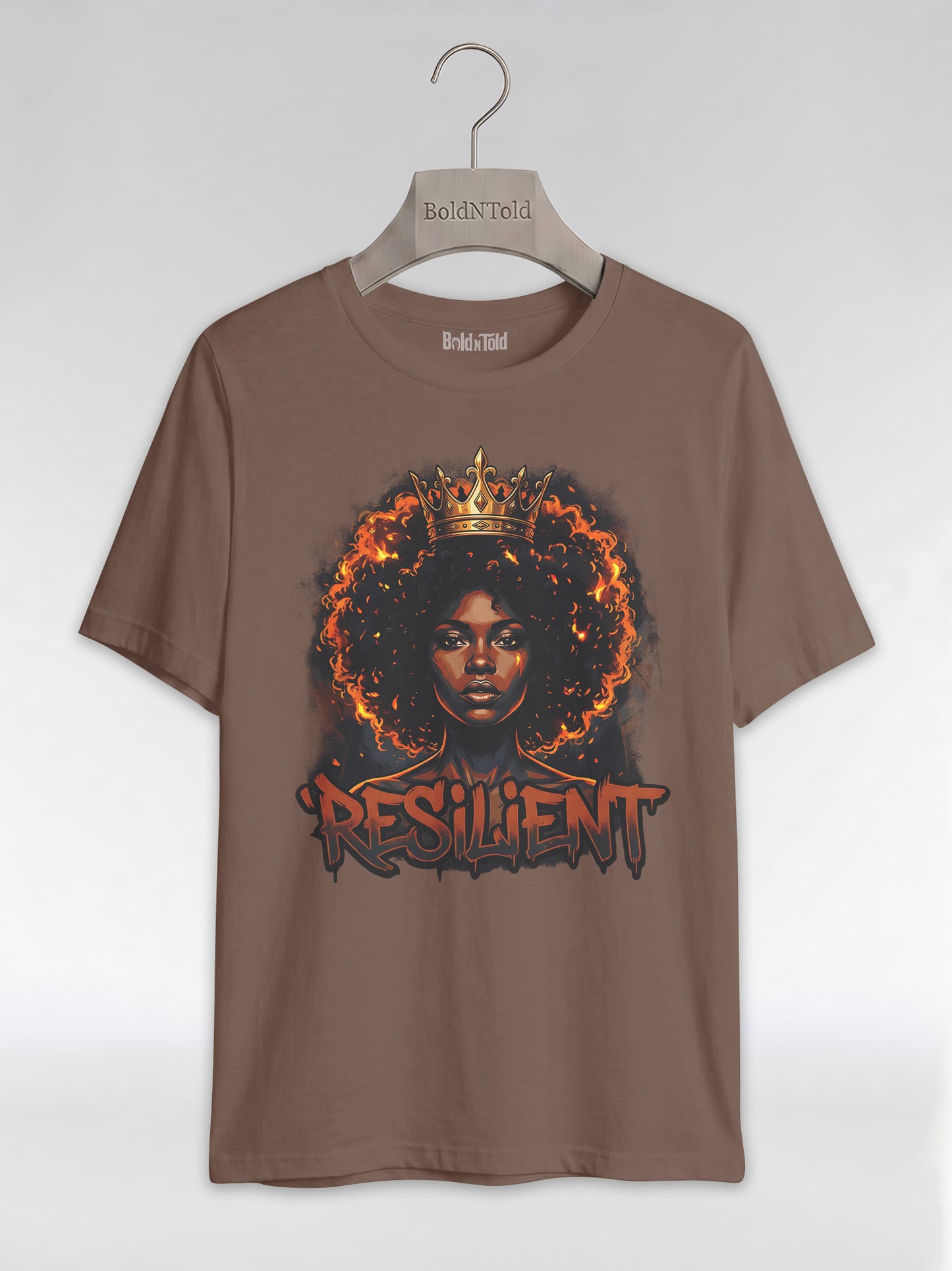Resilient Black Queen: Fire Afro Crown Graphic T-Shirt - BoldnTold