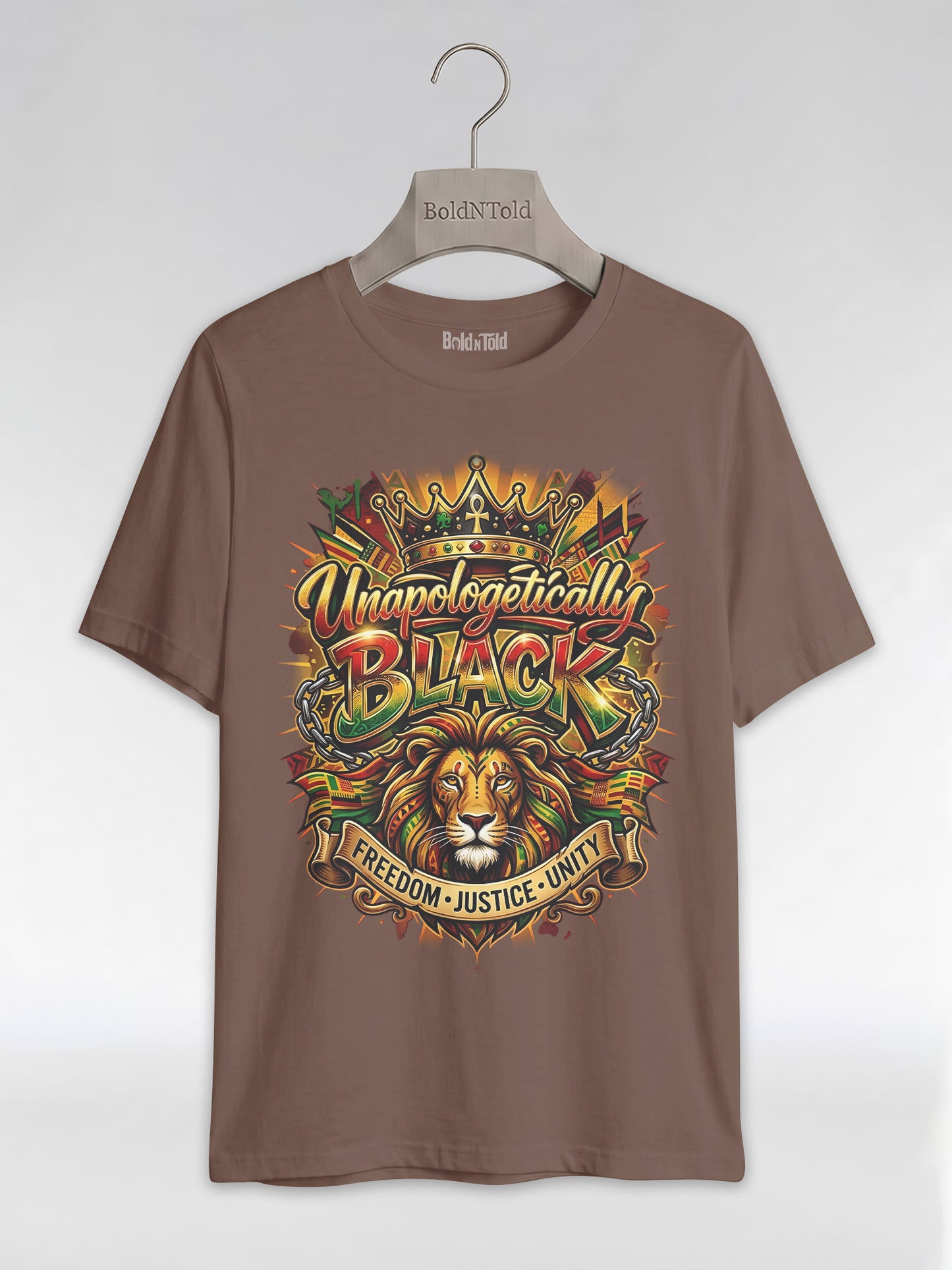 Unapologetically Black Lion Crown: Pan-African Pride Graphic T-Shirt - BoldnTold
