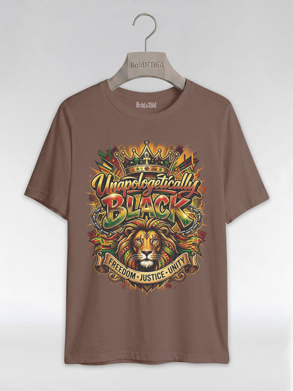 Unapologetically Black Lion Crown: Pan-African Pride Graphic T-Shirt - BoldnTold