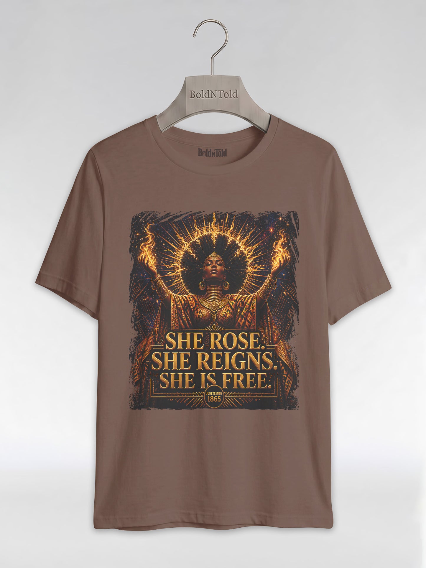 She Rose She Reigns She Is Free: Juneteenth Goddess Graphic T-Shirt - BoldnTold