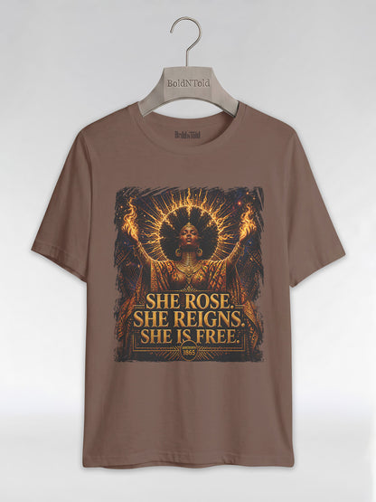 She Rose She Reigns She Is Free: Juneteenth Goddess Graphic T-Shirt - BoldnTold