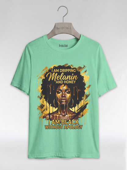 Dripping Melanin and Honey: Black Queen Gold Edition Graphic T-Shirt - BoldnTold