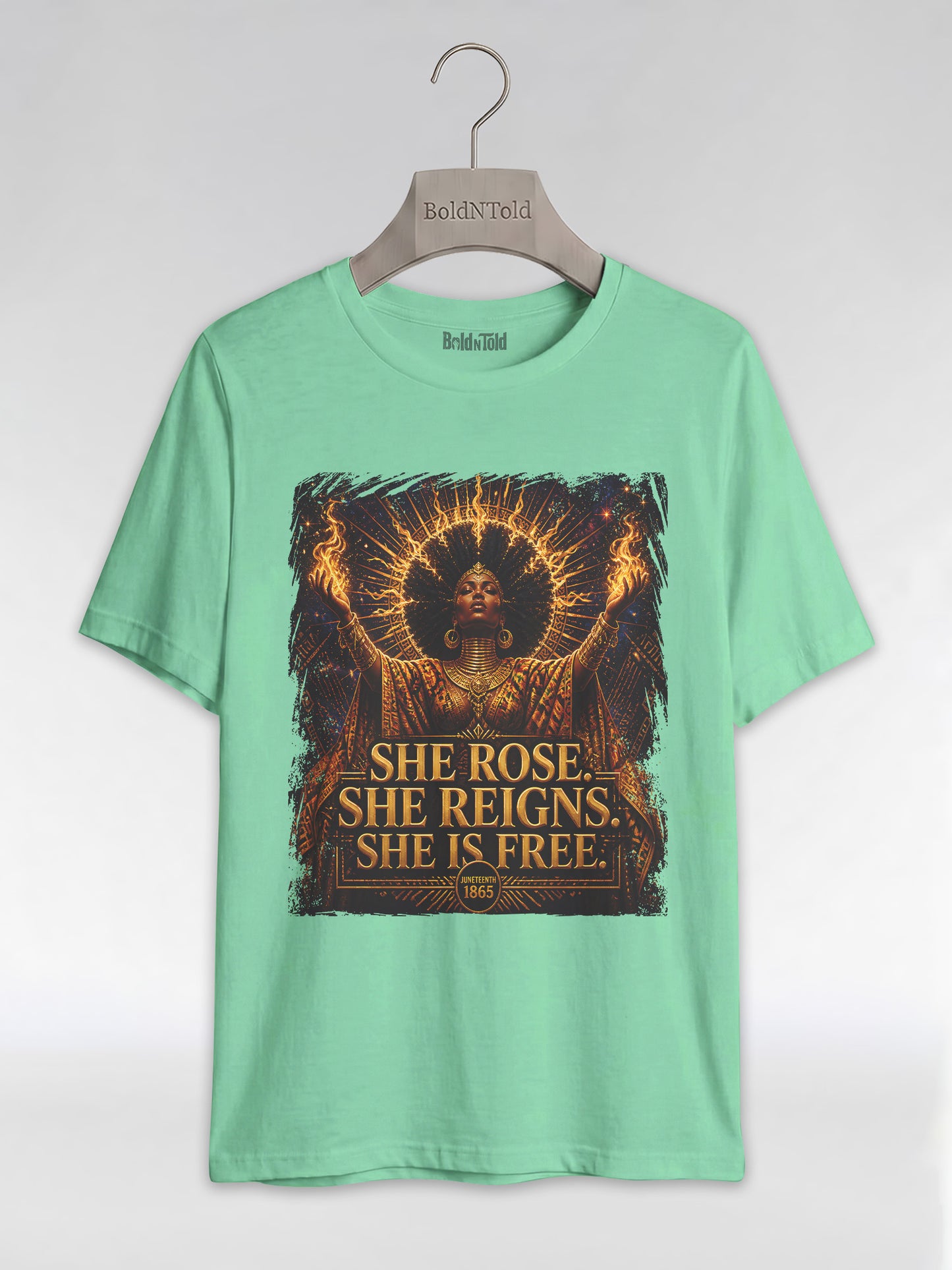 She Rose She Reigns She Is Free: Juneteenth Goddess Graphic T-Shirt - BoldnTold