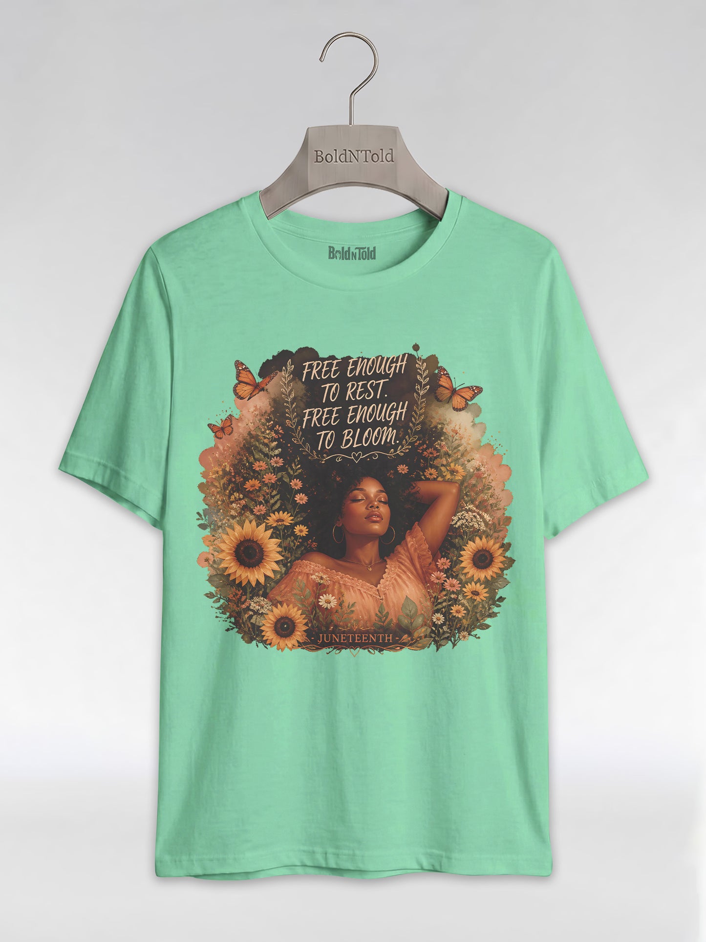 Free Enough To Rest: Juneteenth Floral Melanin Queen Graphic T-Shirt - BoldnTold