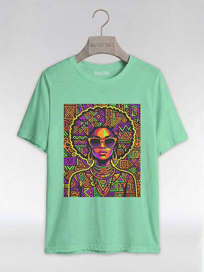 Neon Tribal Queen: Afrocentric Pop Art Black Woman Graphic T-Shirt - BoldnTold