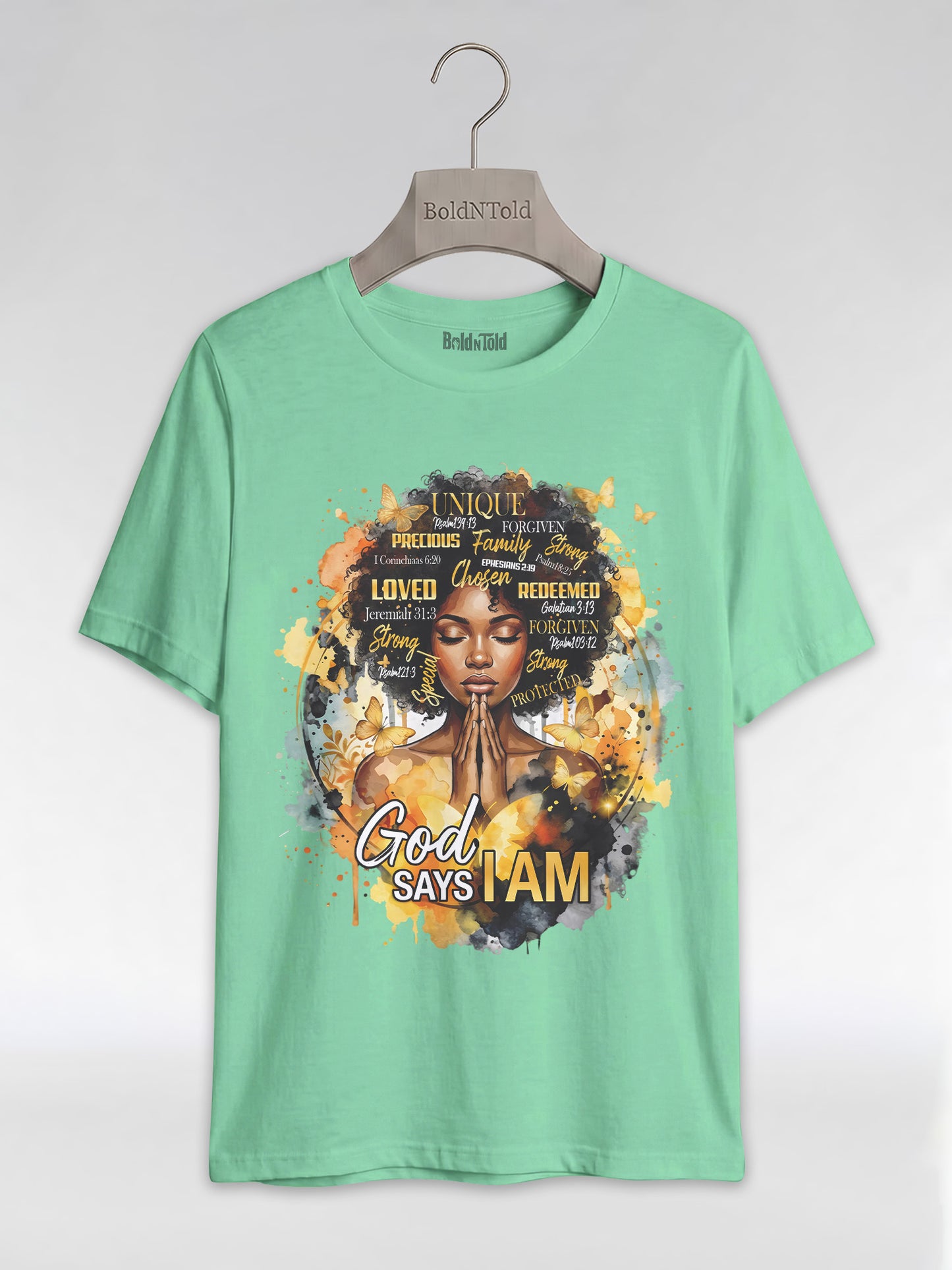 God Says I Am: Black Queen Christian Affirmations Graphic T-Shirt - BoldnTold