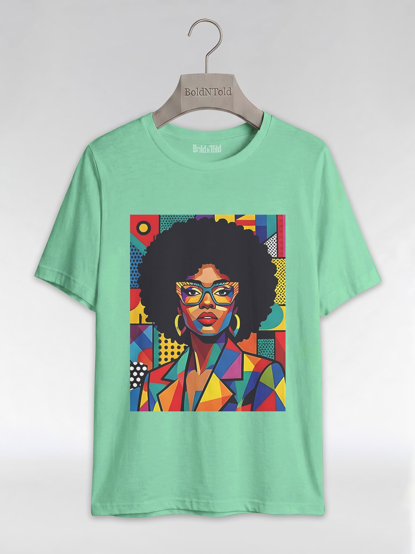 Black Queen Pop Art: Geometric Afro Portrait Graphic T-Shirt - BoldnTold