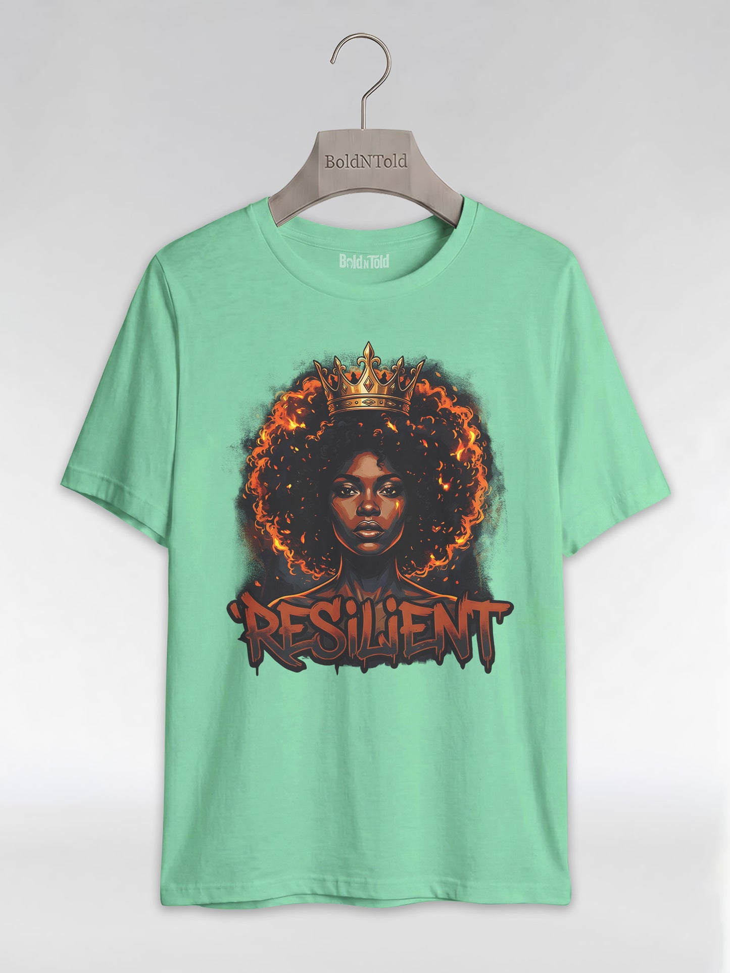 Resilient Black Queen: Fire Afro Crown Graphic T-Shirt - BoldnTold