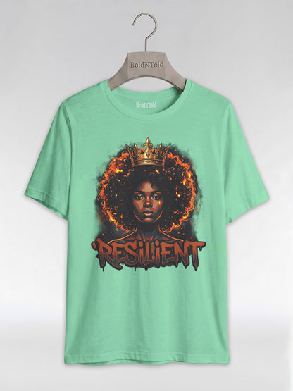 Resilient Black Queen: Fire Afro Crown Graphic T-Shirt - BoldnTold