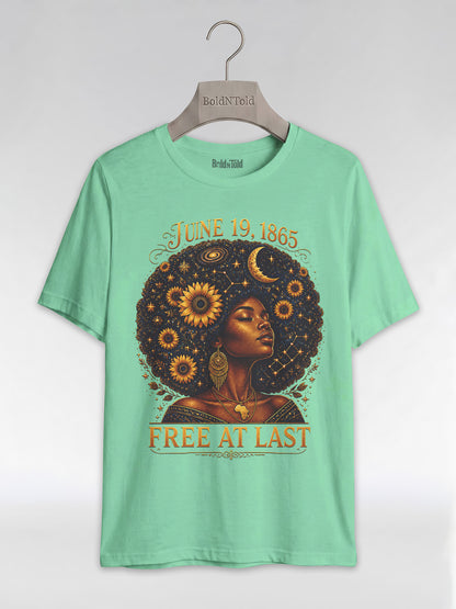 Free At Last Juneteenth: Celestial Afro Melanin Queen Graphic T-Shirt - BoldnTold