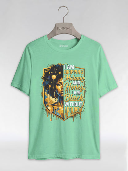 The Royal Shield: Dripping Melanin and Honey Black Queen Graphic T-Shirt - BoldnTold
