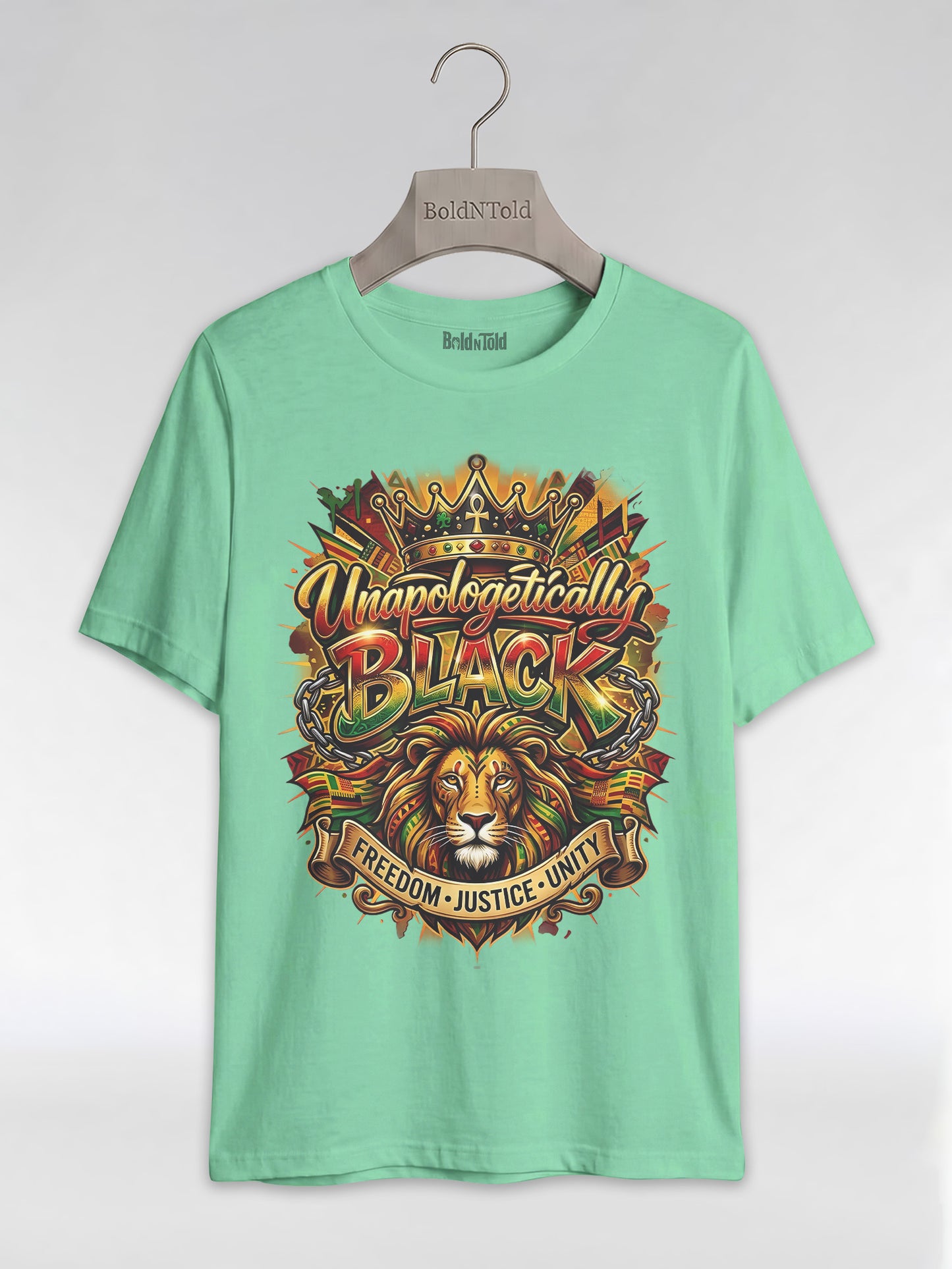 Unapologetically Black Lion Crown: Pan-African Pride Graphic T-Shirt - BoldnTold