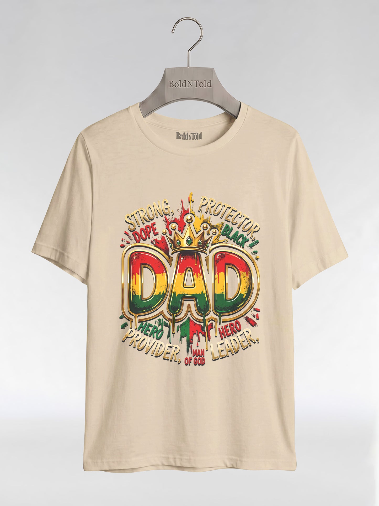 Black Dad Strong Protector Leader Crown Graphic T-Shirt - BoldnTold