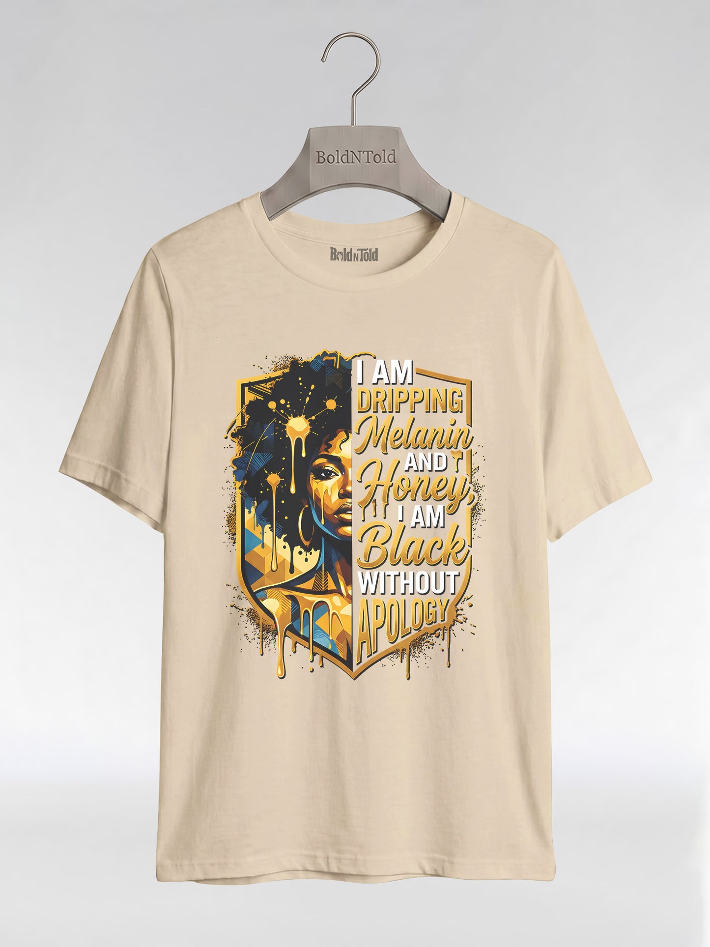 The Royal Shield: Dripping Melanin and Honey Black Queen Graphic T-Shirt - BoldnTold