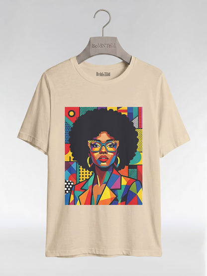 Black Queen Pop Art: Geometric Afro Portrait Graphic T-Shirt - BoldnTold