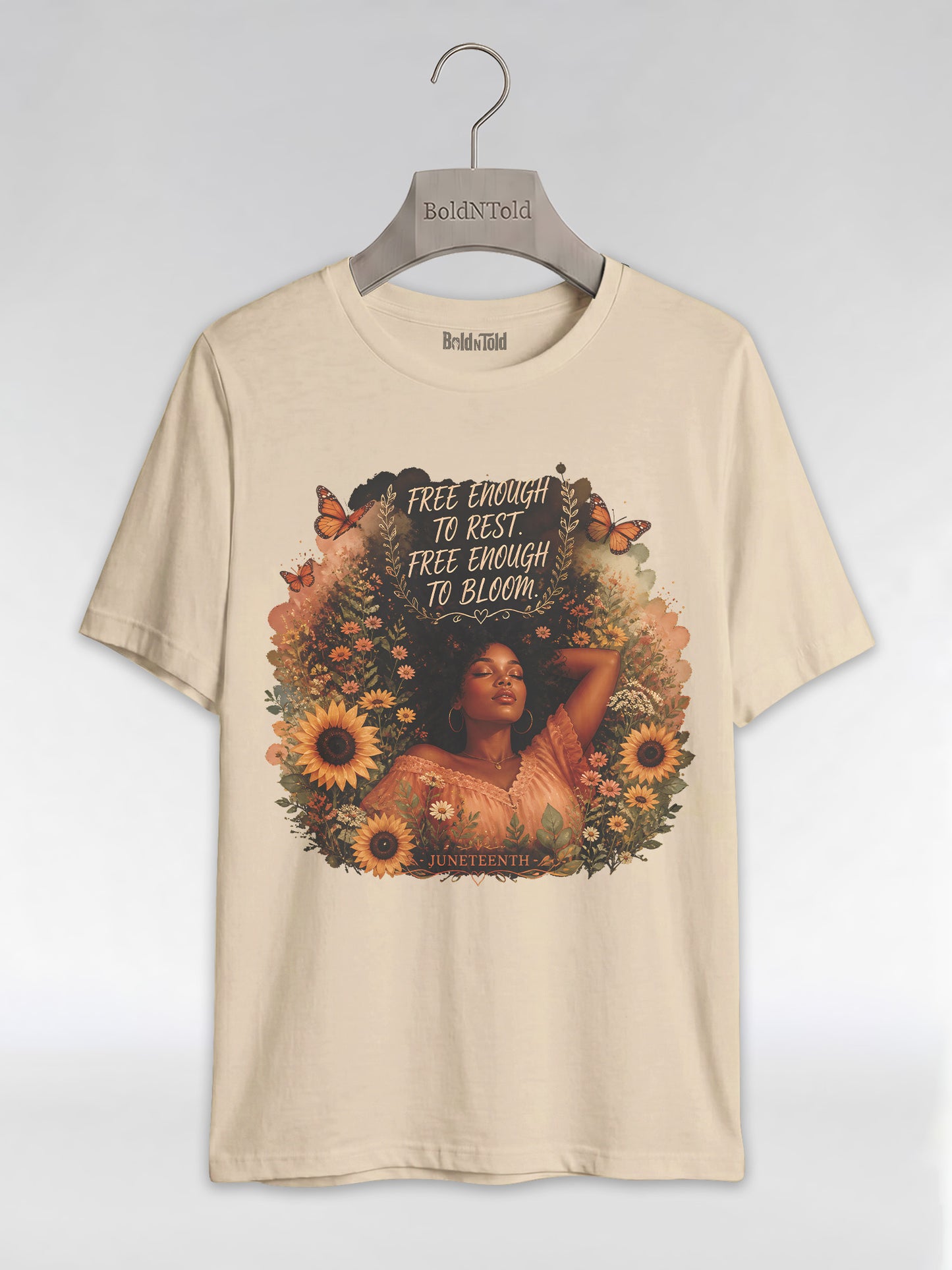 Free Enough To Rest: Juneteenth Floral Melanin Queen Graphic T-Shirt - BoldnTold