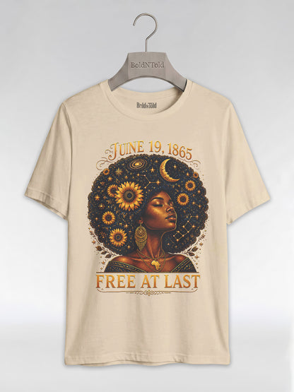 Free At Last Juneteenth: Celestial Afro Melanin Queen Graphic T-Shirt - BoldnTold