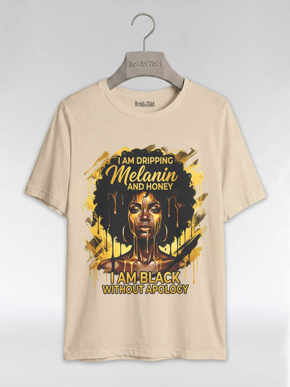 Dripping Melanin and Honey: Black Queen Gold Edition Graphic T-Shirt - BoldnTold