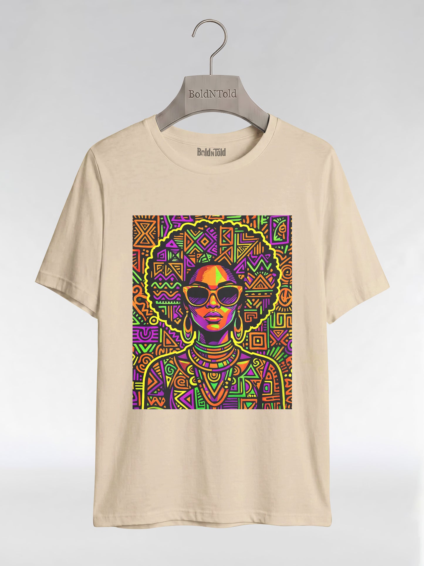 Neon Tribal Queen: Afrocentric Pop Art Black Woman Graphic T-Shirt - BoldnTold