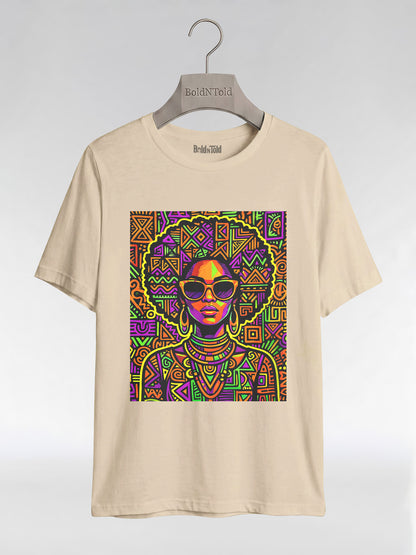 Neon Tribal Queen: Afrocentric Pop Art Black Woman Graphic T-Shirt - BoldnTold