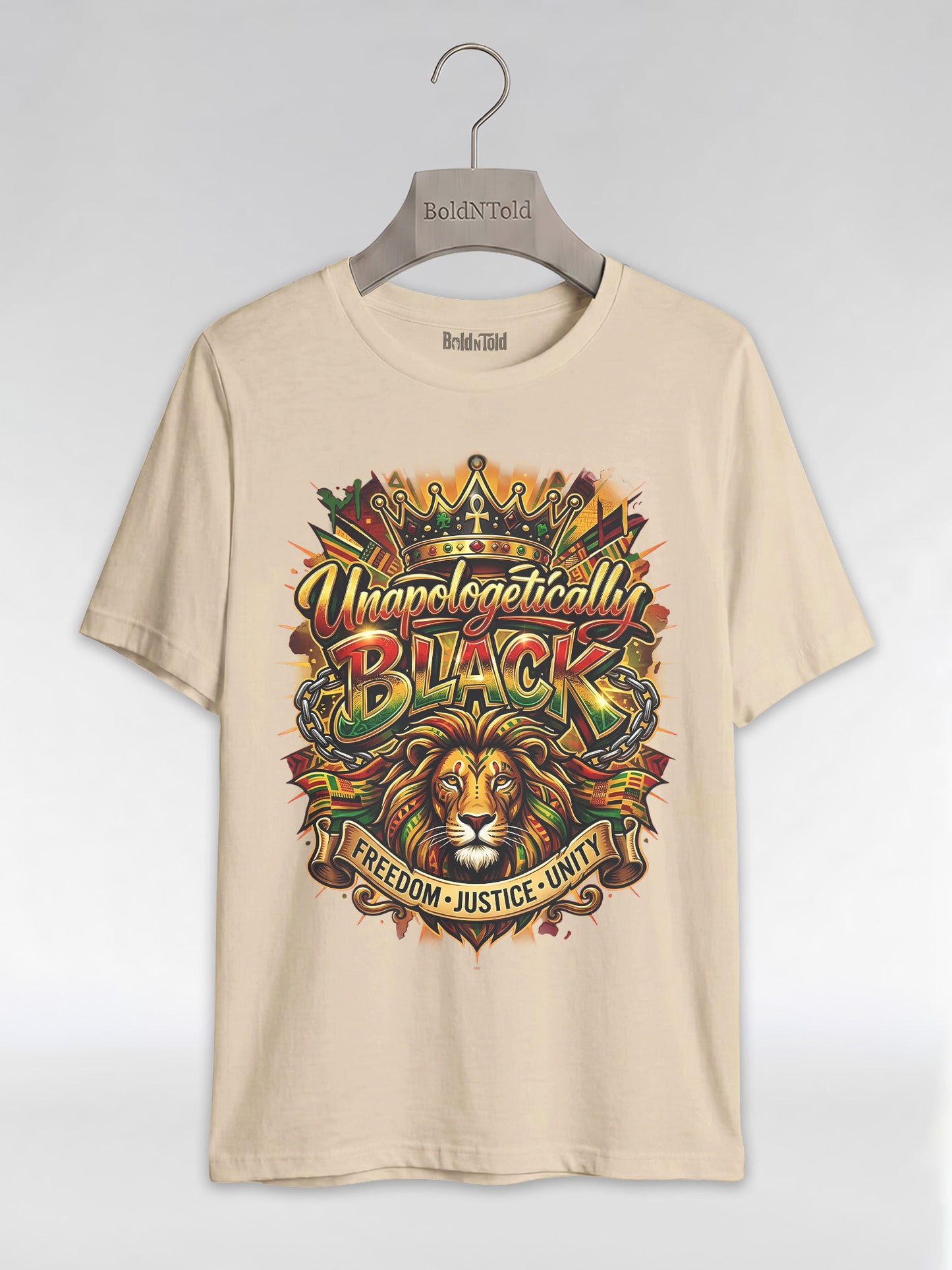 Unapologetically Black Lion Crown: Pan-African Pride Graphic T-Shirt - BoldnTold