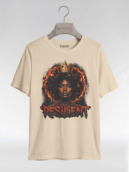 Resilient Black Queen: Fire Afro Crown Graphic T-Shirt - BoldnTold