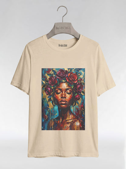 Painted Queen: Oil Painting Floral Black Woman Graphic T-Shirt - BoldnTold