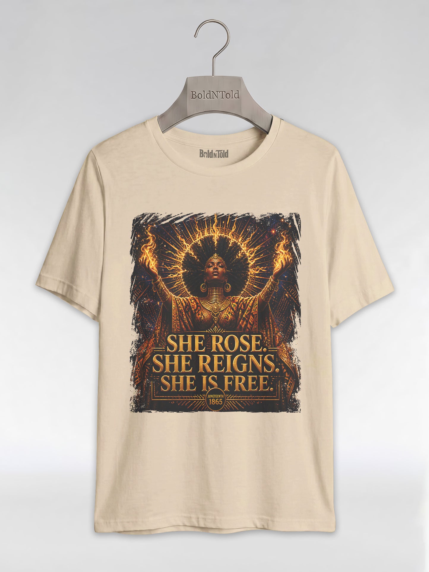 She Rose She Reigns She Is Free: Juneteenth Goddess Graphic T-Shirt - BoldnTold