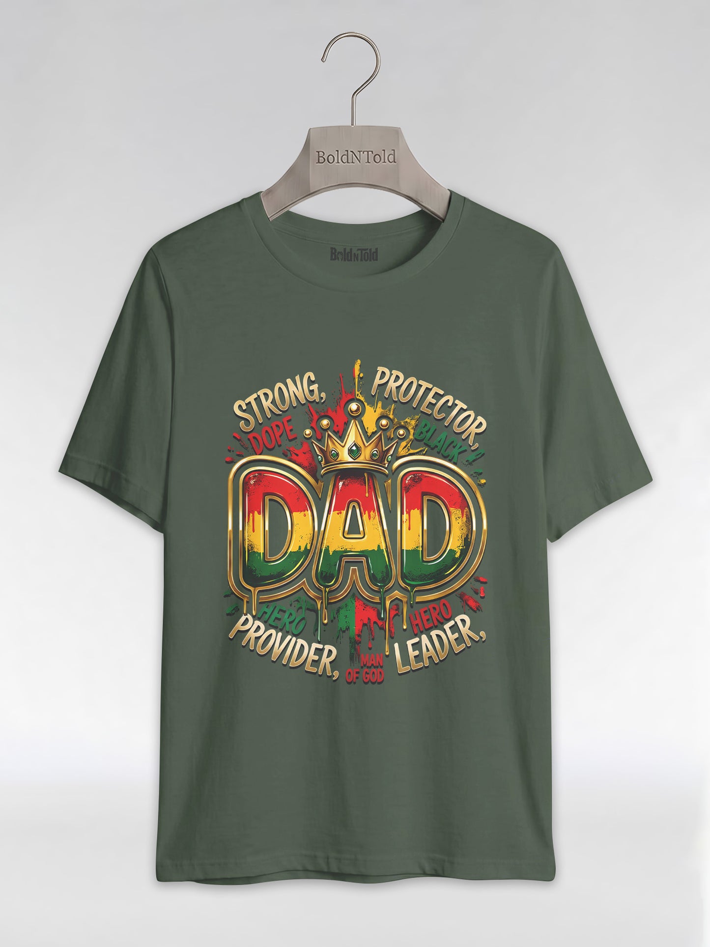 Black Dad Strong Protector Leader Crown Graphic T-Shirt - BoldnTold