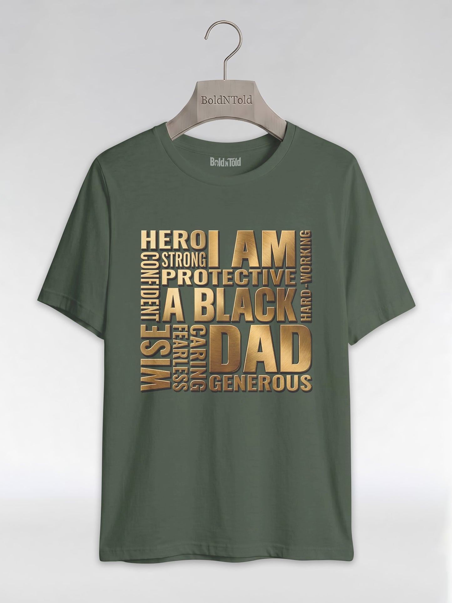 I Am A Black Dad: Golden Typography Empowerment Graphic T-Shirt - BoldnTold