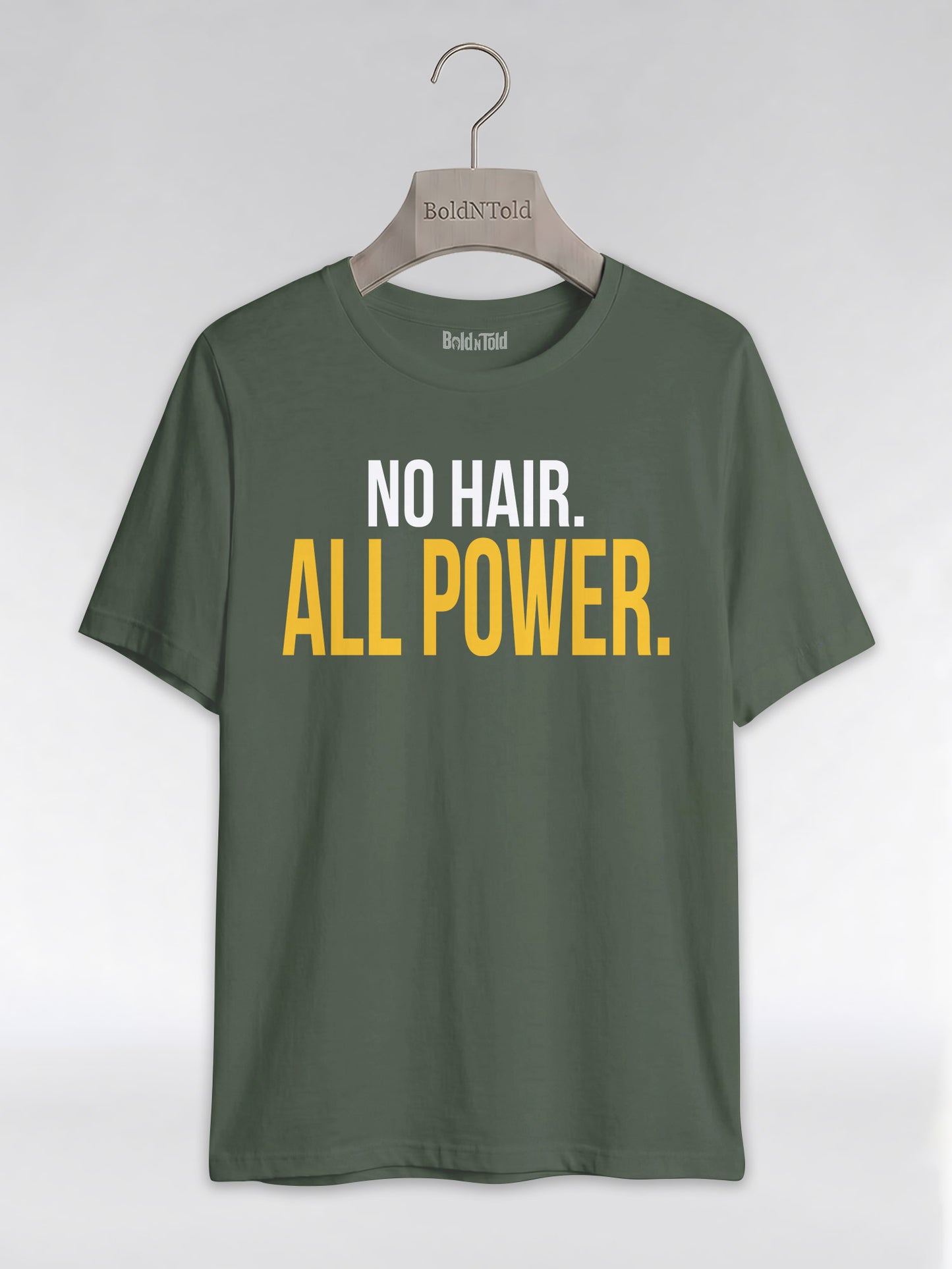 No Hair All Power T-Shirt: Bald Pride Empowerment Graphic T-Shirt - BoldnTold