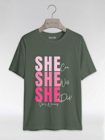 She Can, She Will, She Did: Black Girl Magic Winning Graphic T-Shirt - BoldnTold