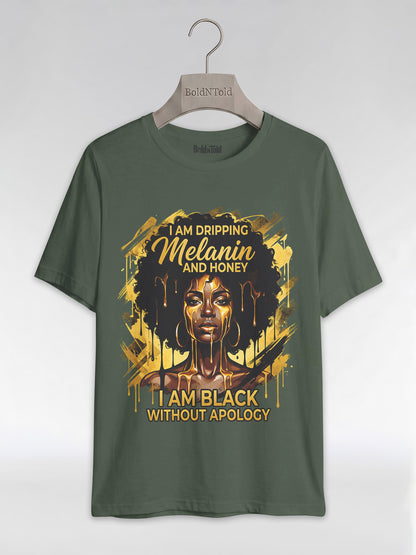 Dripping Melanin and Honey: Black Queen Gold Edition Graphic T-Shirt - BoldnTold