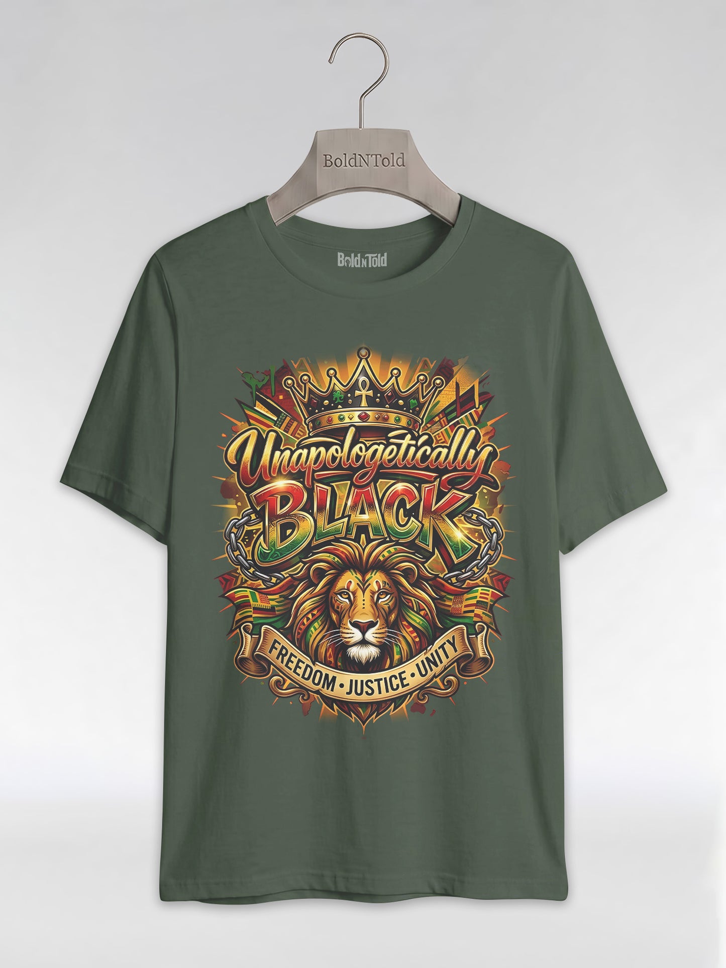 Unapologetically Black Lion Crown: Pan-African Pride Graphic T-Shirt - BoldnTold