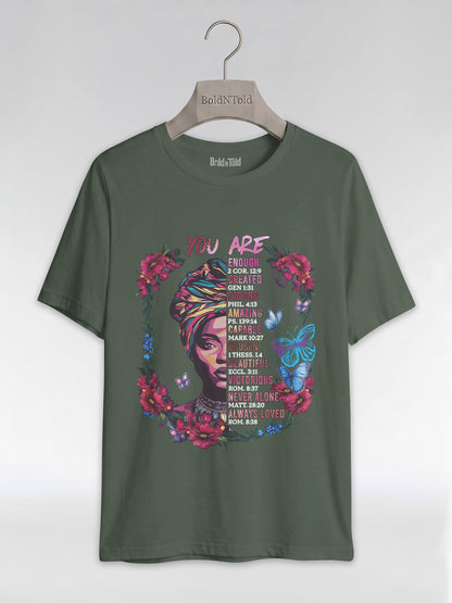 You Are Enough: Black Woman Christian Affirmations Graphic T-Shirt - BoldnTold