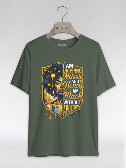 The Royal Shield: Dripping Melanin and Honey Black Queen Graphic T-Shirt - BoldnTold