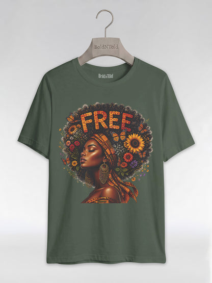 Free Floral Afro: Melanin Queen Empowerment Graphic T-Shirt - BoldnTold