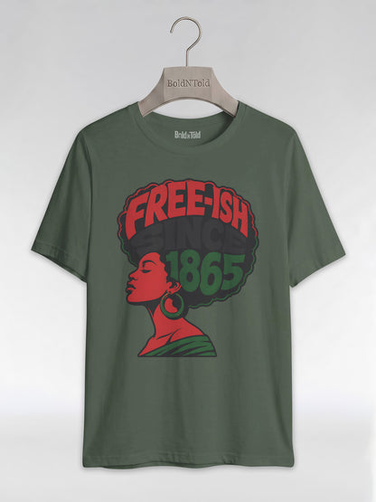 Free-ish Since 1865: Juneteenth Afro Silhouette Graphic T-Shirt - BoldnTold