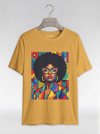 Black Queen Pop Art: Geometric Afro Portrait Graphic T-Shirt - BoldnTold