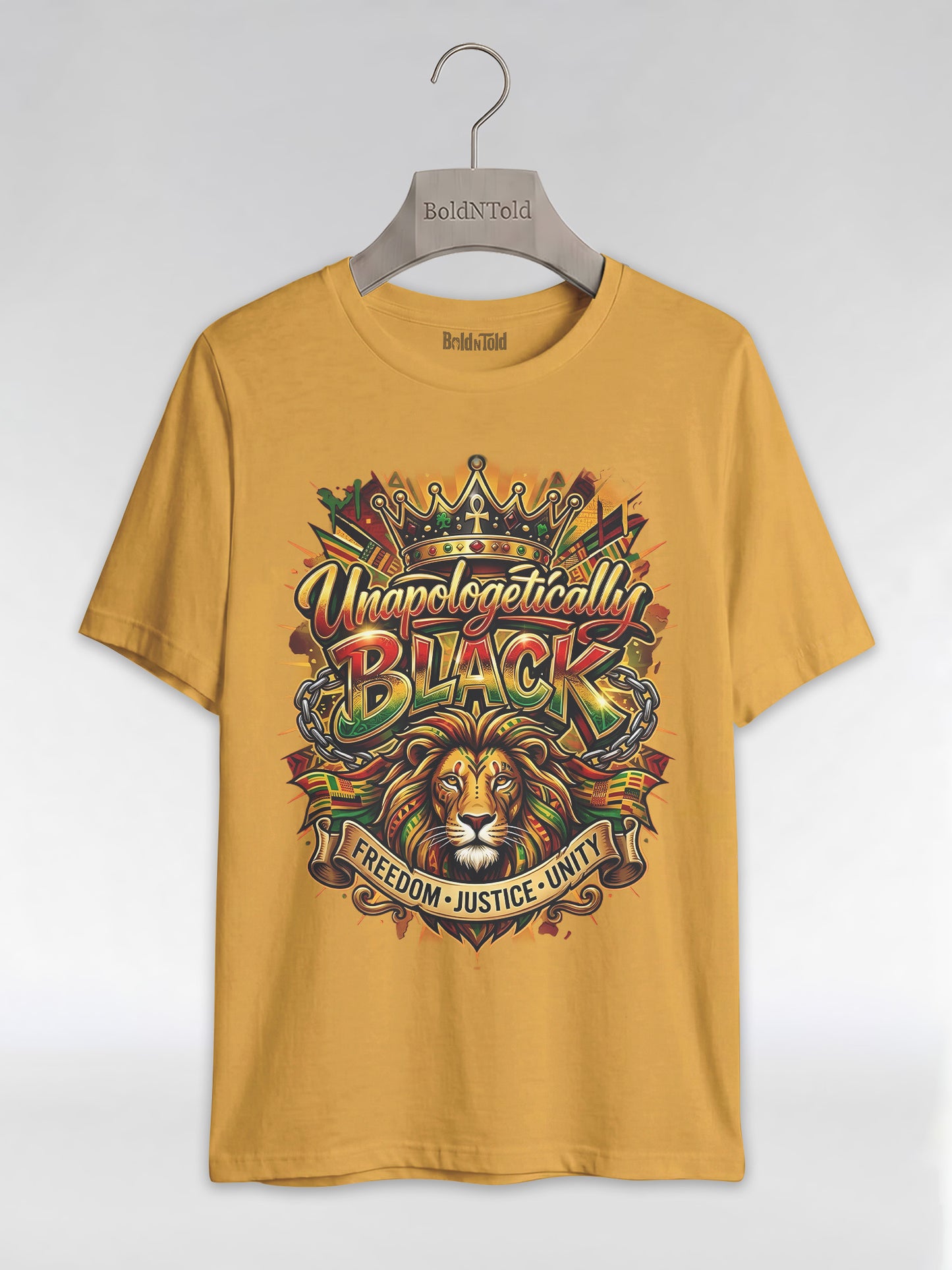 Unapologetically Black Lion Crown: Pan-African Pride Graphic T-Shirt - BoldnTold