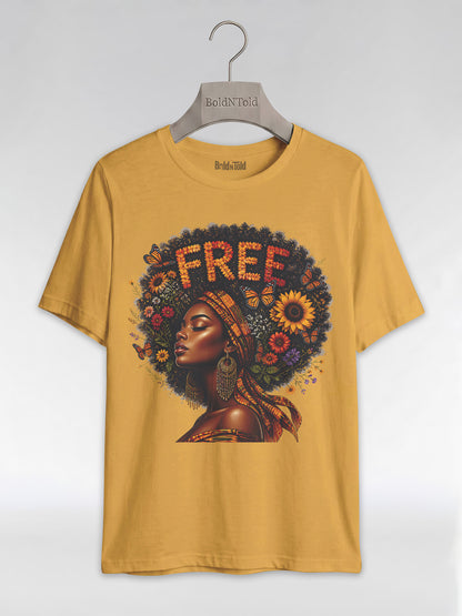 Free Floral Afro: Melanin Queen Empowerment Graphic T-Shirt - BoldnTold