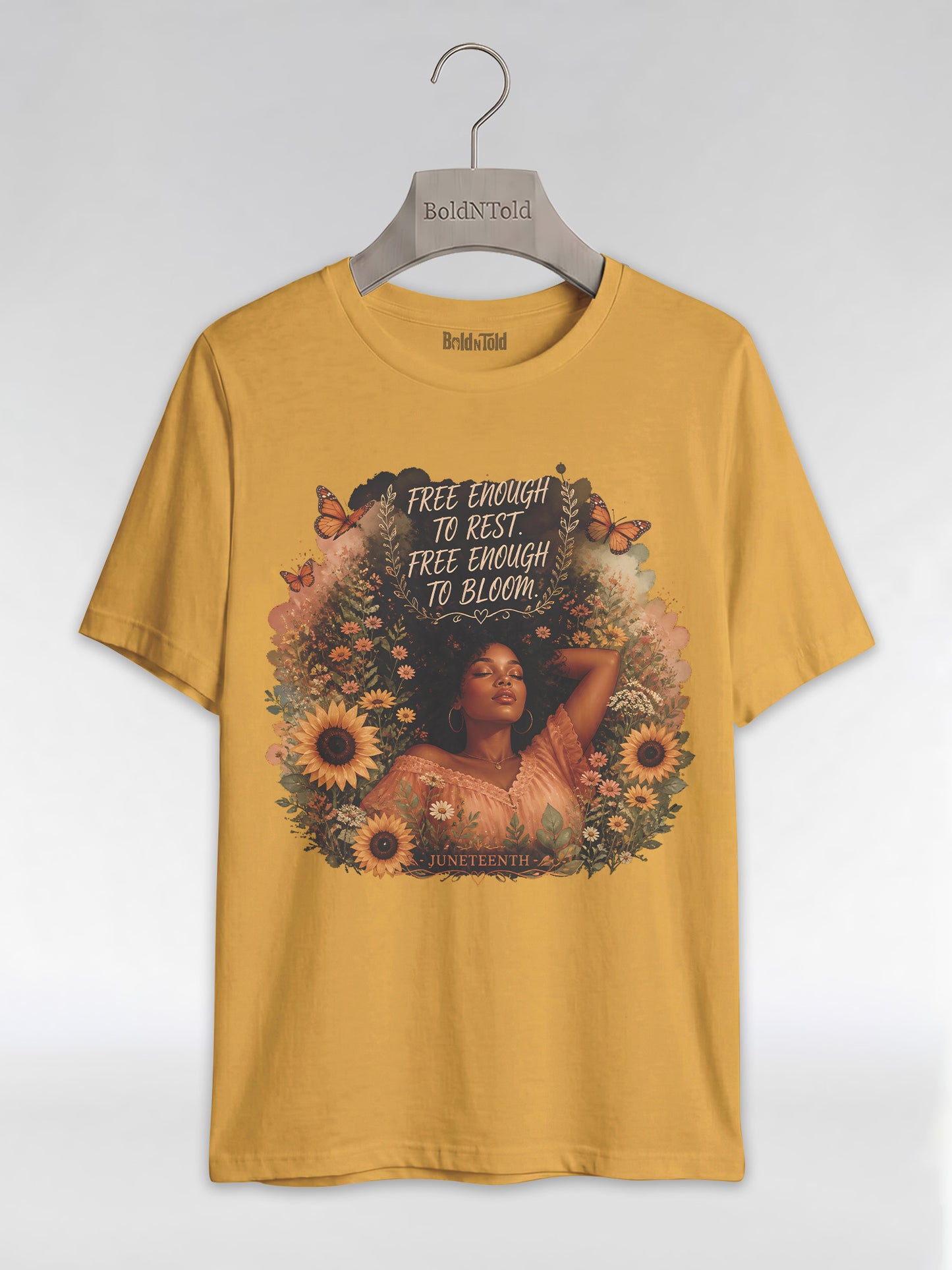 Free Enough To Rest: Juneteenth Floral Melanin Queen Graphic T-Shirt - BoldnTold